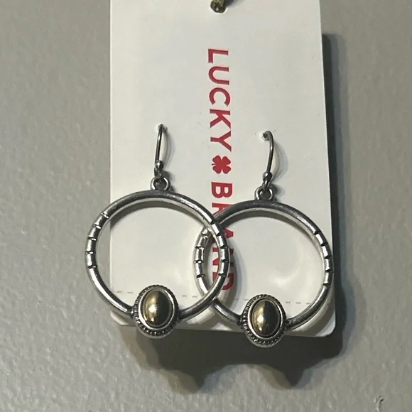 Lucky Brand Silver & Gold Hoop Earrings - Picture 2 of 3
